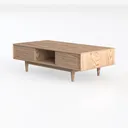 Mid Century Modern Solid Oak Coffee Table With Storage Drawers 3D Model Left 45 Degree View