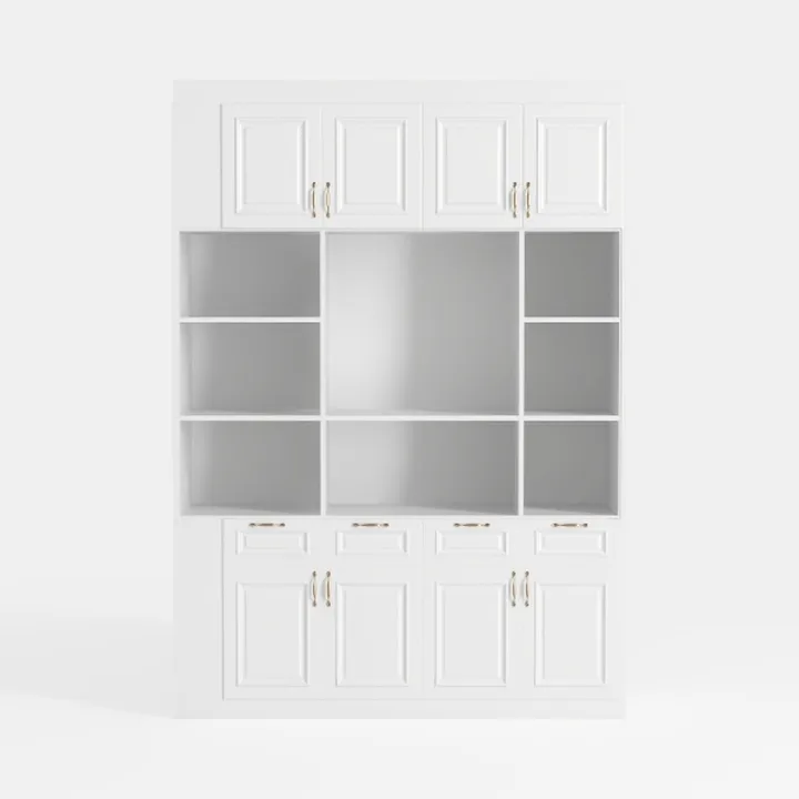 VOWNER Bookcase with Glass Doors & Drawers, 5 Tier