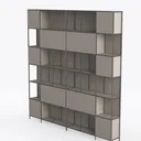 Minimalist Metal Wood Open Bookshelf Storage Cabinet 3D Model Left 45 Degree View