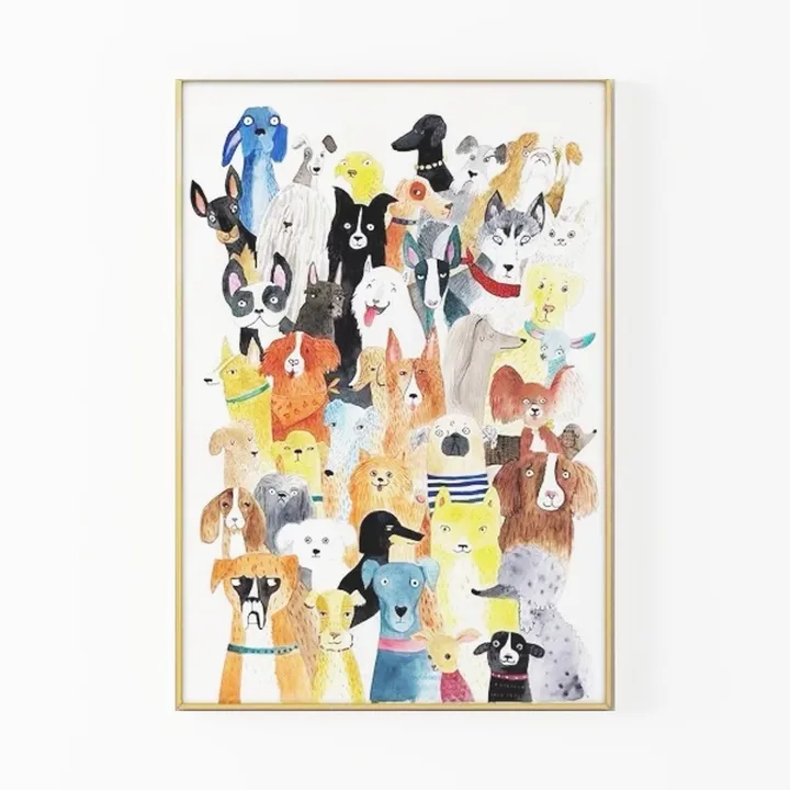 Cute Cartoon Dog Pattern Framed Wall Art Print 3D Model