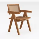 Minimalist Solid Wood Rattan Dining Armchair 3D Model Right 45 Degree View