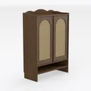 Japandi Solid Wood Rattan Double Door Cabinet 3D Model Right 45 Degree View