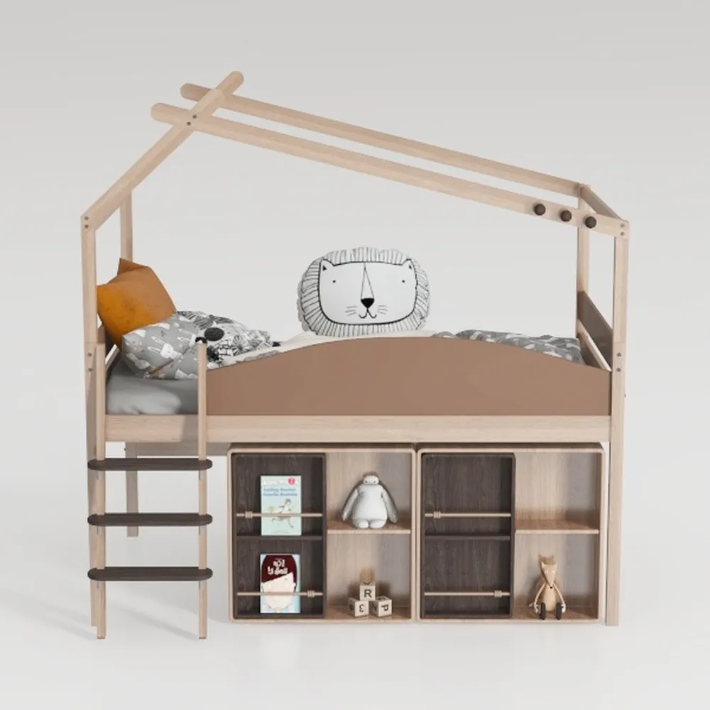 DONCO Kids House Full Solid Wood Low Loft Bed with