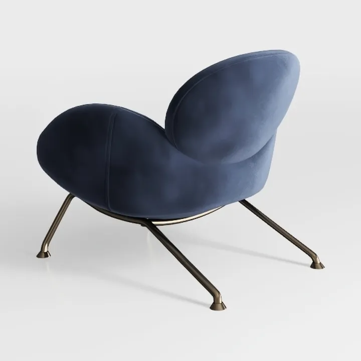 Modern Navy Blue Velvet Metal Accent Armchair 3D Model