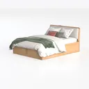 Minimalist Solid Oak Upholstered Storage Bed 3D Model Left 45 Degree View