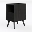 Mid Century Modern Black Solid Wood Nightstand with Open Shelf 3D Model Left 45 Degree View