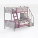 Pink White Solid Wood Kids Bunk Bed With Storage Stairs 3D Model Right 45 Degree View
