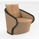 Modern Leather Fabric Wooden Armchair with Throw Pillow 3D Model Right 45 Degree View