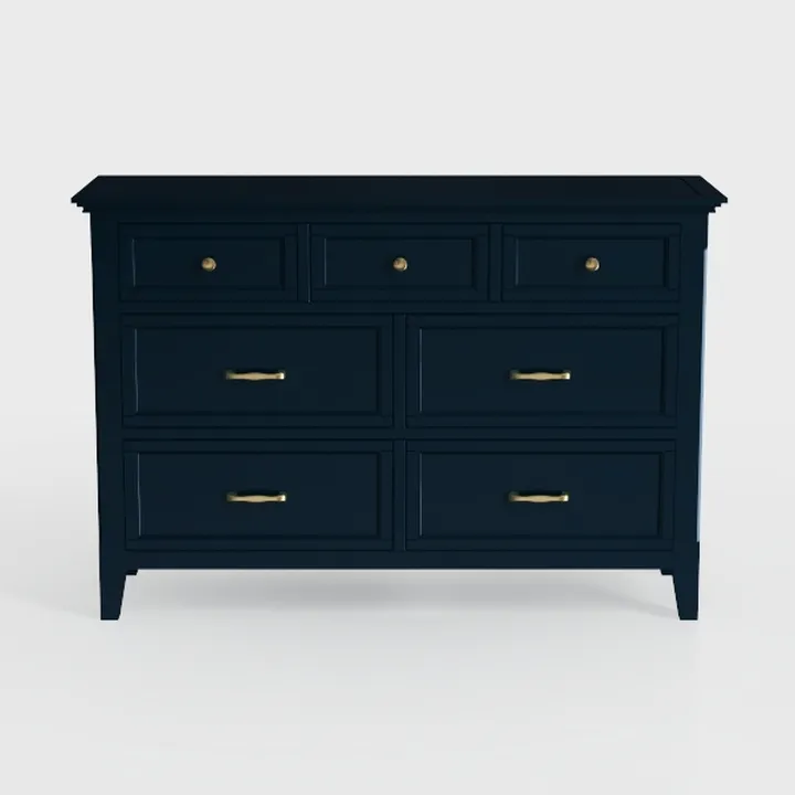 Traditional Navy Blue Solid Wood 7 Drawer Dresser 3D Model