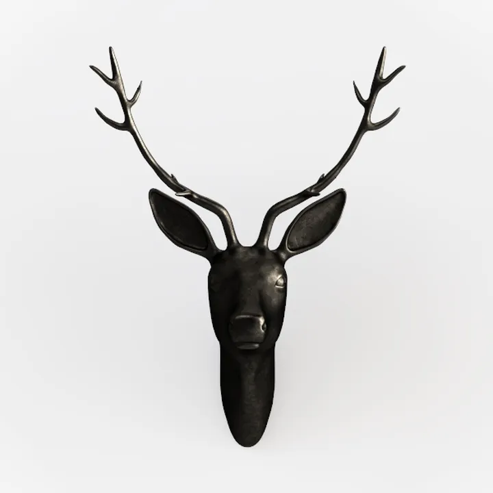 Black Metal Deer Head Wall Decor Sculpture 3D Model