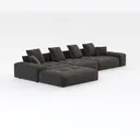 Minimalist Dark Fabric Tufted L Shaped Sectional Sofa 3D Model Right 45 Degree View