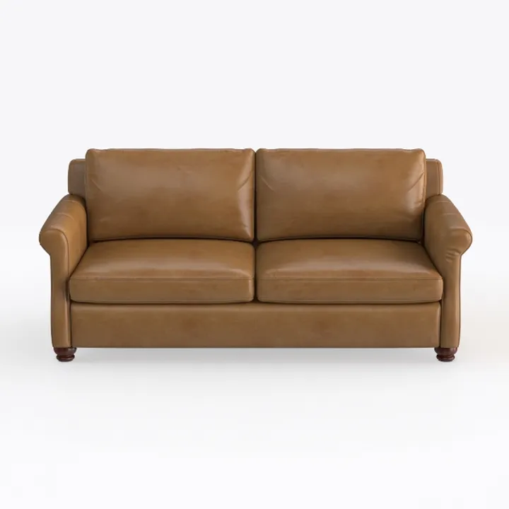 Contemporary Tan Leather Loveseat Sofa with Wooden Legs 3D Model