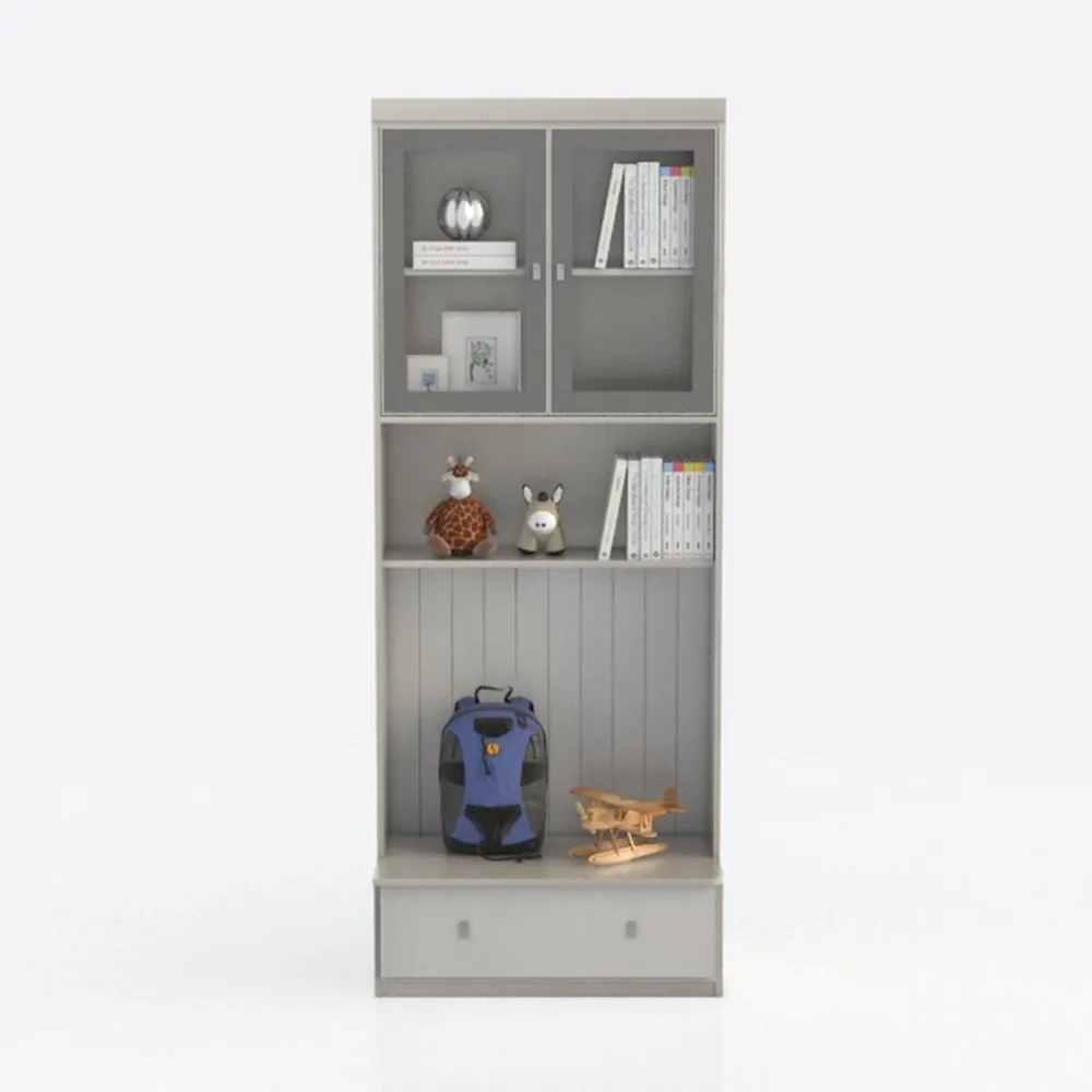Home Items,4-Tier Book Cabinet Grey 60x24x142 cm