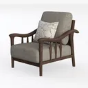 Modern Walnut Fabric Upholstered Accent Armchair with Throw Pillow 3D Model Left 45 Degree View