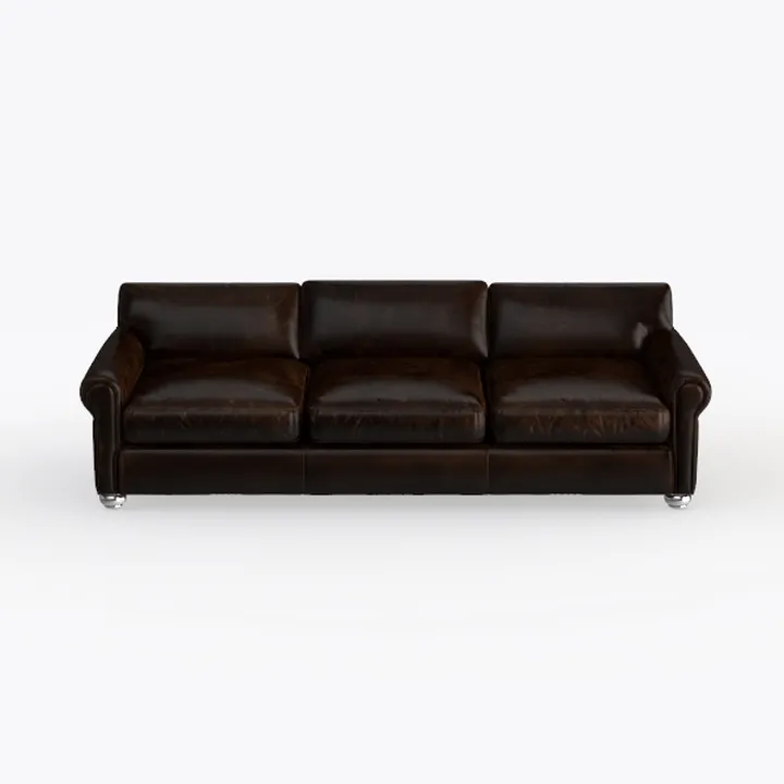 Vintage Dark Brown Leather 3 Seat Sofa 3D Model