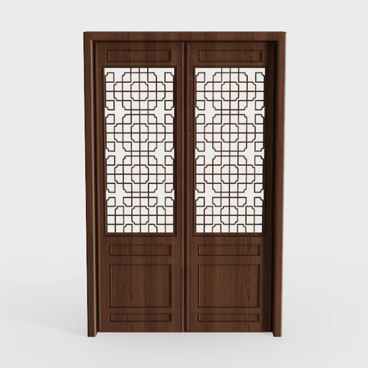 Traditional Solid Wood Carved Double Interior Door 3D Model