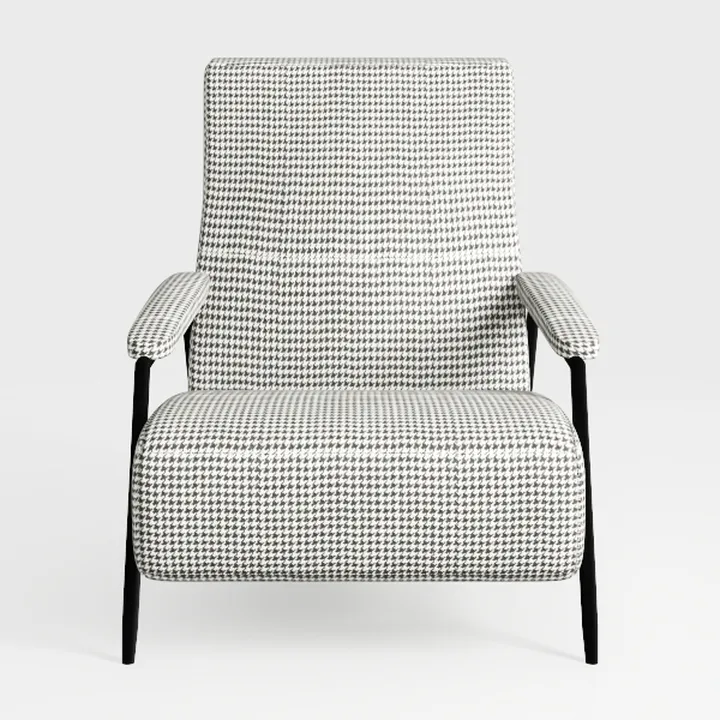 Modern Houndstooth Fabric Upholstered Armchair with Black Metal Legs 3D Model