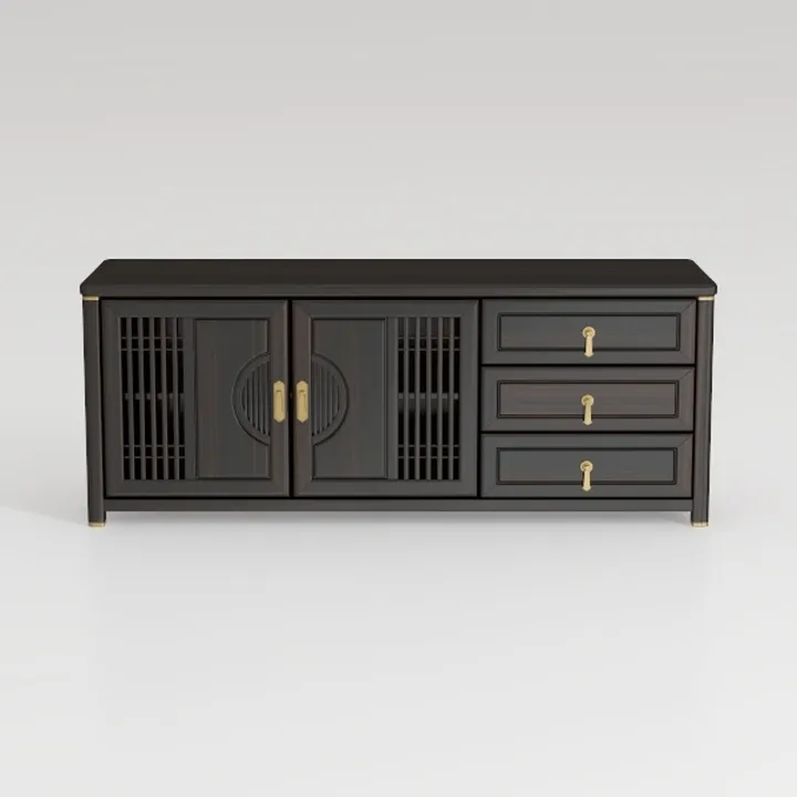 Chinese Style Solid Wood Storage Sideboard Cabinet with Brass Hardware 3D Model