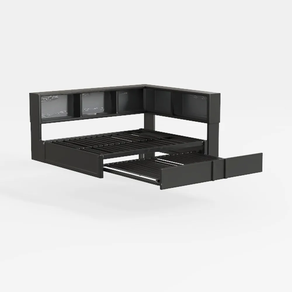 Metal Full Size Daybed with Trundle, Storage Cabin