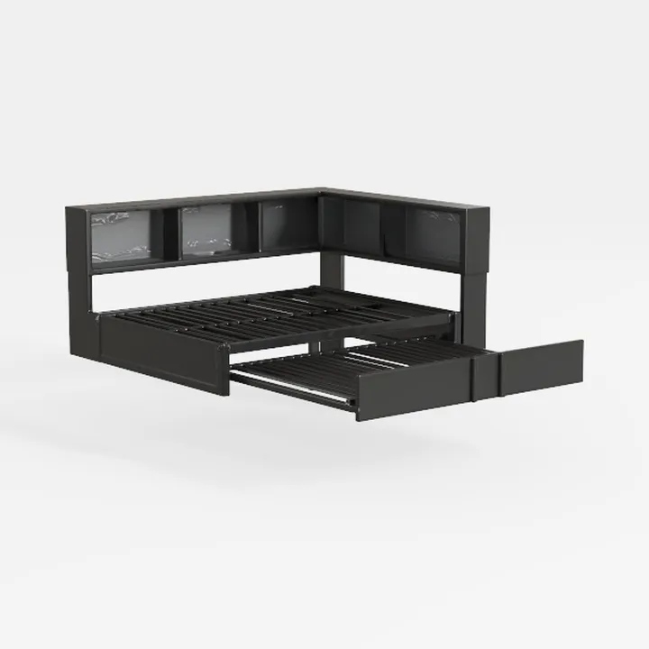 Metal Full Size Daybed with Trundle, Storage Cabin