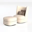 Minimalist Fabric Chaise Lounge with Ottoman Accent Pillows 3D Model Left 45 Degree View