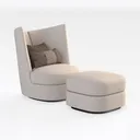 Minimalist Fabric Chaise Lounge with Ottoman Accent Pillows 3D Model Right 45 Degree View