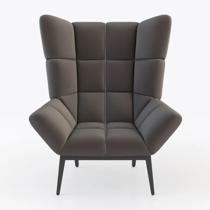 Minimalist Fabric Wingback Accent Chair with Metal Legs 3D Model