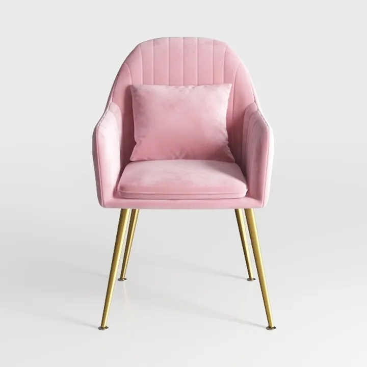 Modern Pink Velvet Upholstered Gold Metal Legs Armchair 3D Model