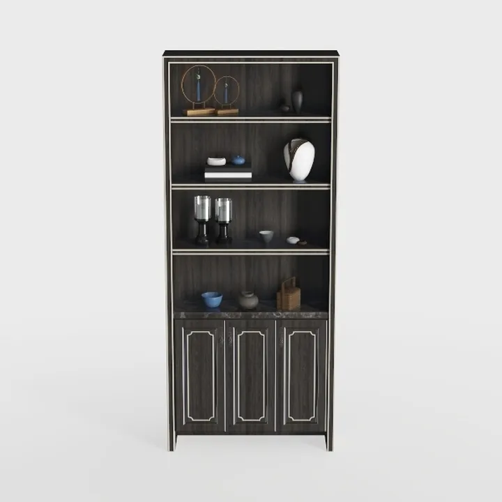Modern Dark Solid Wood Display Cabinet With Storage Shelves 3D Model