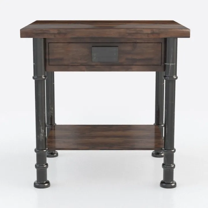 Set of 2 Narrow Open End Table with Drawer, Solid