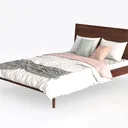 Minimalist Solid Walnut Wood King Size Bed 3D Model Left 45 Degree View
