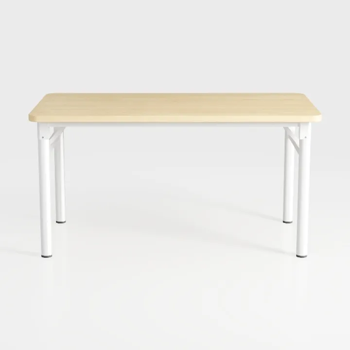 Minimalist Oak Top White Metal Frame Dining Table 3D Model