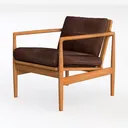 Mid Century Solid Wood Leather Armchair 3D Model Left 45 Degree View