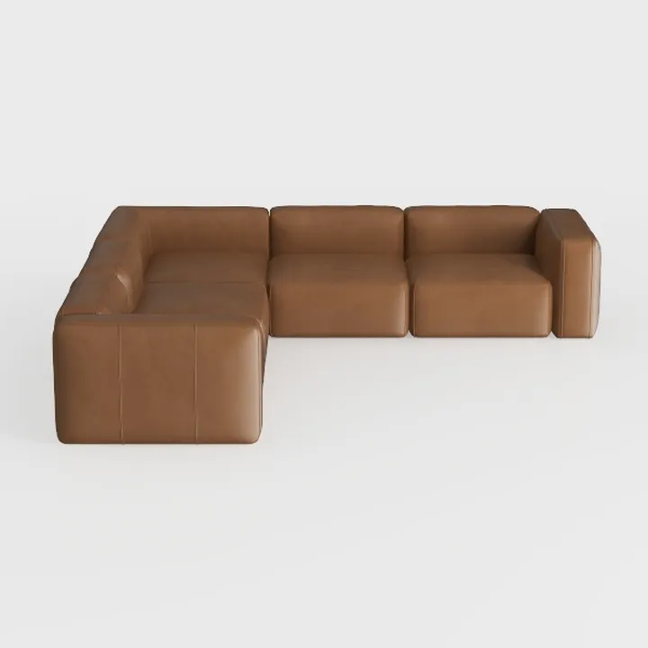 Modern Minimalist Brown Leather L-Shaped Sectional Sofa 3D Model