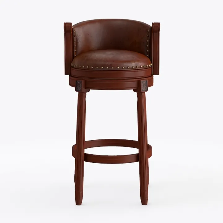 Vintage Leather Solid Wood Bar Stool 3D Model