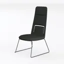 Minimalist Black Fabric Metal Frame Tall Back Dining Chair 3D Model Left 45 Degree View