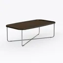 Modern Minimalist Metal Dark Wood Top Coffee Table 3D Model Right 45 Degree View