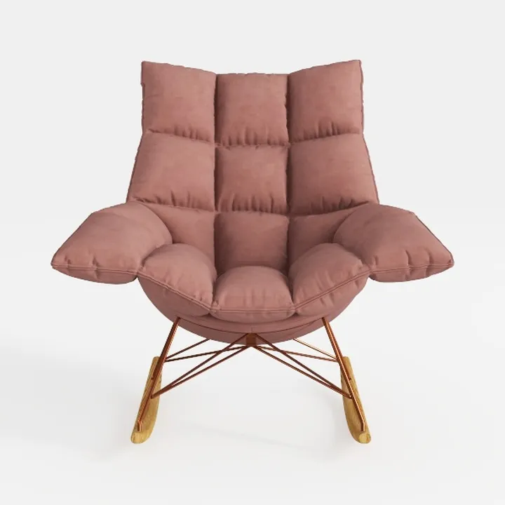 Modern Pink Fabric Tufted Rocking Chair 3D Model