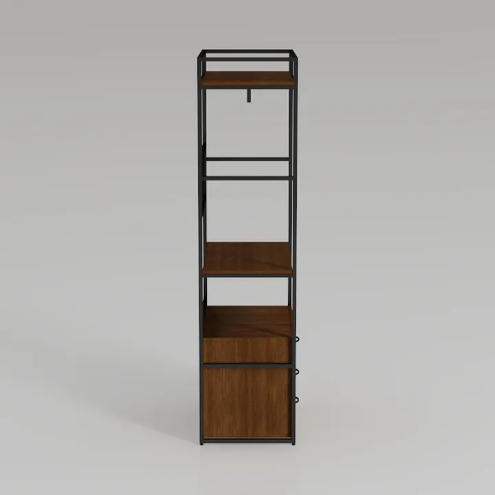 Industrial Metal Solid Wood Freestanding Bookshelf Cabinet With Drawers 3D Model