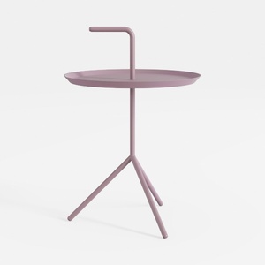 Minimalist Mauve Metal Tripod Side Table with Drink Holder 3D Model