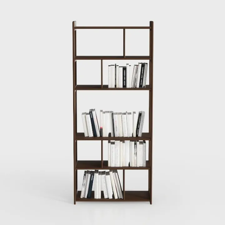 Minimalist Walnut Solid Wood Bookshelf Open Storage Display 3D Model