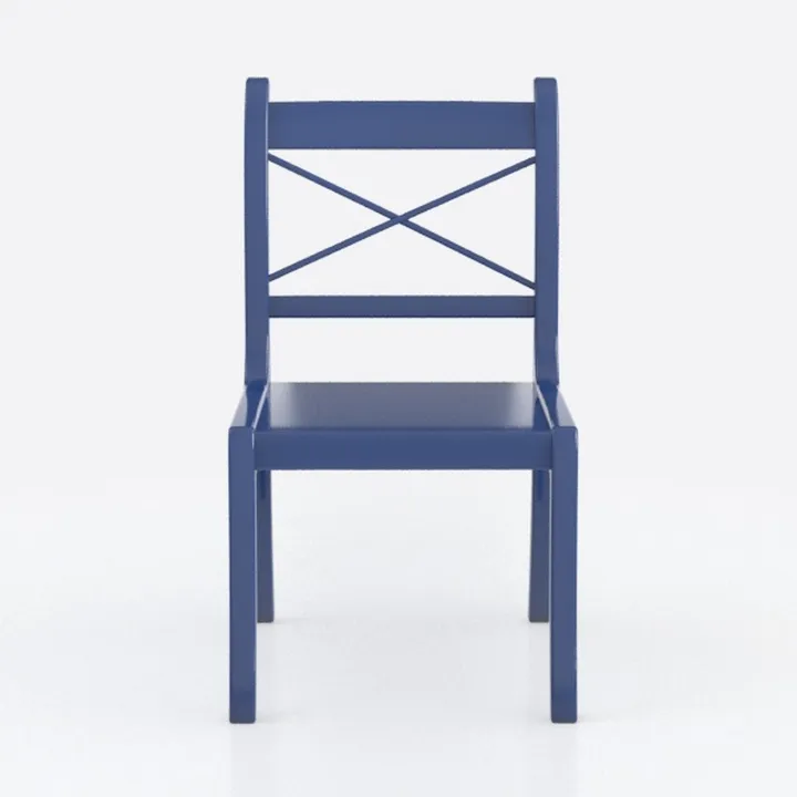Minimalist Solid Wood Blue Dining Chair 3D Model