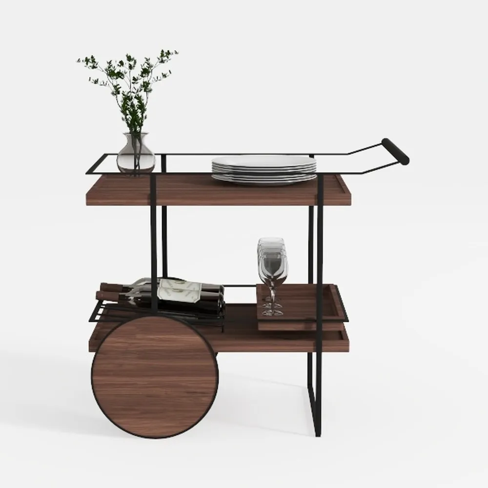 Austin Brown and Black Kitchen Bar Cart with Shelv