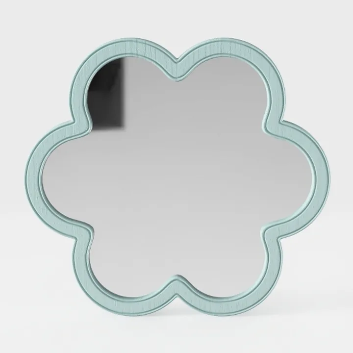 Pastel Blue Flower Shaped Wall Mirror Cute Decorative 3D Model