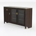 Marble Top Solid Wood Brass Accent Sideboard Cabinet 3D Model Left 45 Degree View