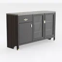 Marble Top Solid Wood Brass Accent Sideboard Cabinet 3D Model Right 45 Degree View