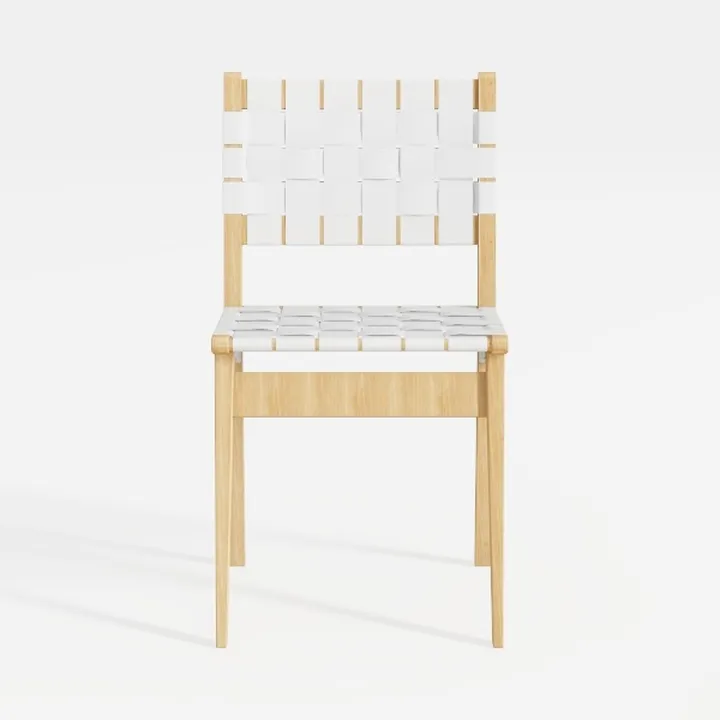 Modern Oak White Woven Fabric Dining Chair 3D Model