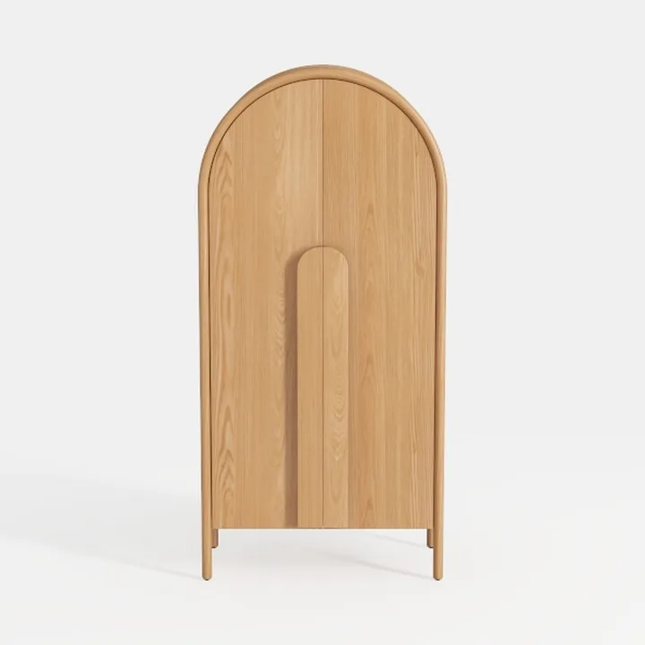 Minimalist Solid Oak Arched Wardrobe 3D Model