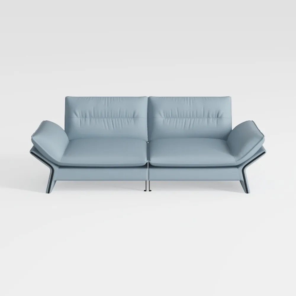 Genuine Leather Sofa in Light Turquoise