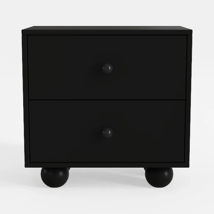 Minimalist Black Solid Wood Two Drawer Nightstand 3D Model